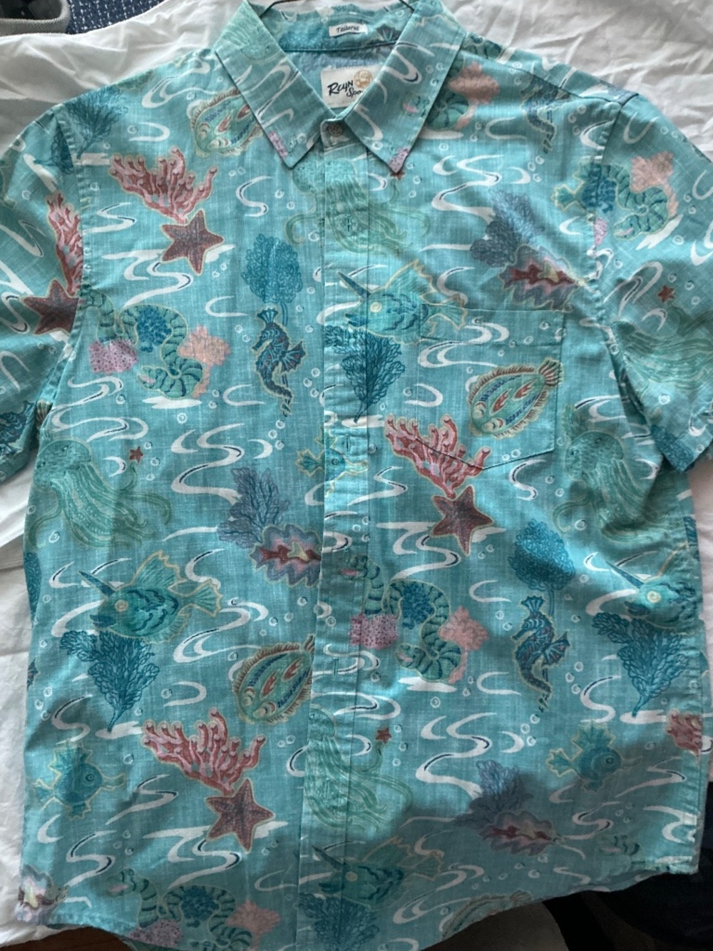 Reyn Spooner Under the Sea Jellyfish Coral Reef Shirt M Tailored Mint